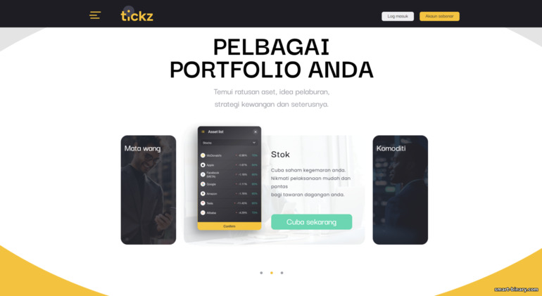 banyak pilihan aset untuk berdagang di broker Tickz