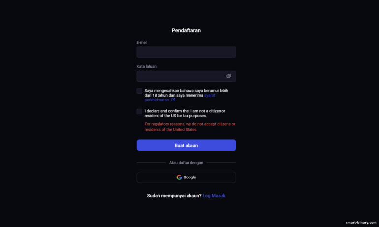 mendaftar akaun dagangan dengan broker Binolla