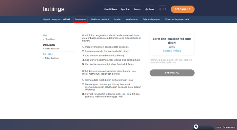 pengesahan akaun dengan broker Bubinga - dokumen untuk pengesahan pengesahan akaun dengan broker Bubinga - dokumen untuk pengesahan