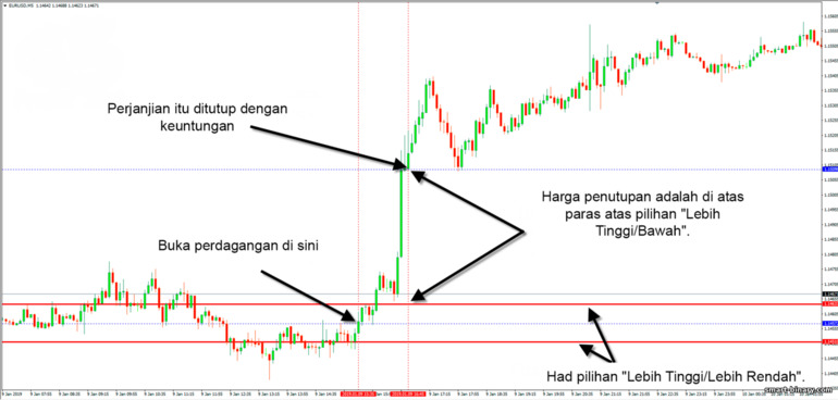 Penggunaan pilihan binari Di Atas Bawah dalam perdagangan