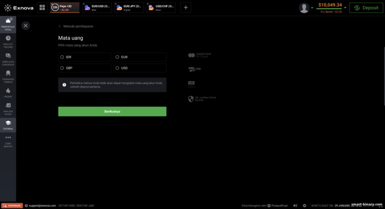 Memilih mata wang akaun dagangan dengan broker Exnova