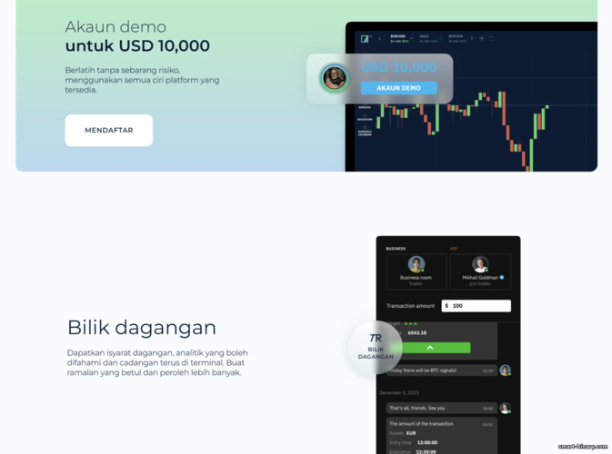 Akaun demo dan bilik dagangan daripada broker Binarium