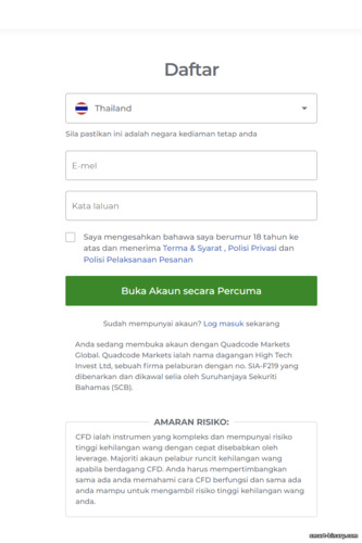 mendaftar akaun dagangan dengan broker Quadcode Markets