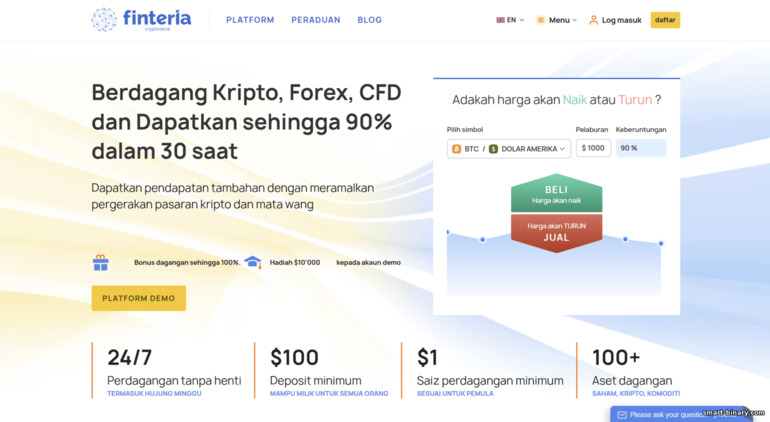 laman web rasmi broker pilihan binari Finteria