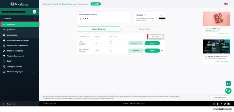 Buka akaun dagangan dengan broker forex Grand Capital