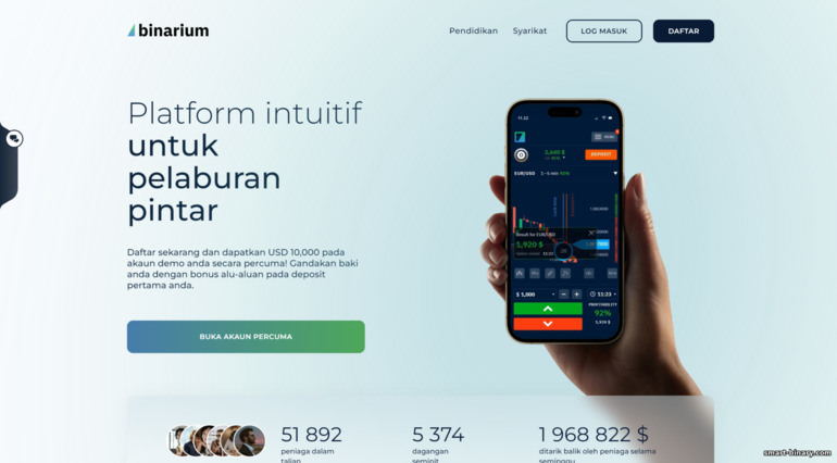 Laman web rasmi broker Binarium