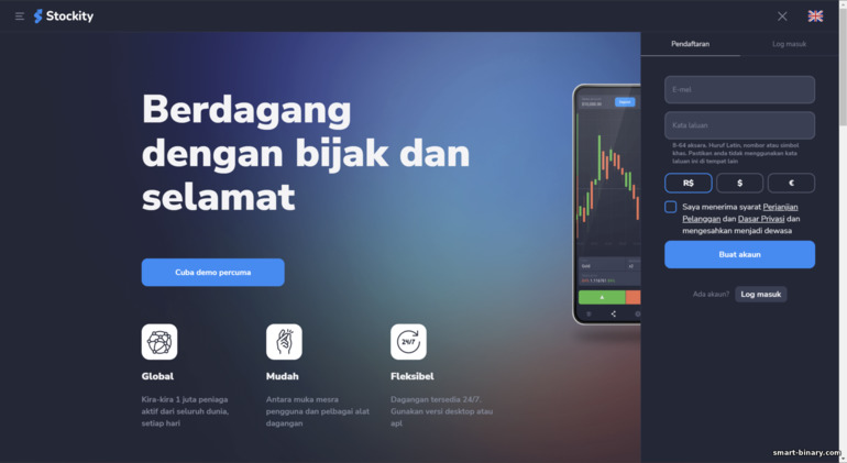 mendaftar akaun dagangan dengan Stockity broker