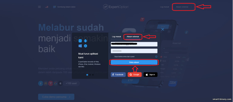 pendaftaran dengan broker pilihan binari ExpertOption