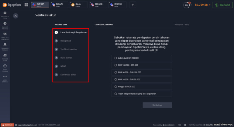 Pengesahan akaun dagangan dengan broker IQ Option