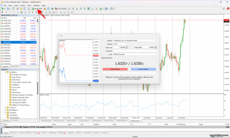 Membuka perjanjian baharu dalam MT 4 dengan broker AMarkets