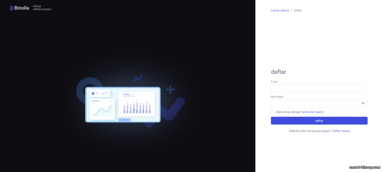 Mendaftar akaun gabungan broker Binolla