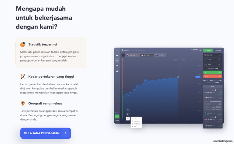 Kerja yang mudah dan menguntungkan dalam program gabungan Quotex