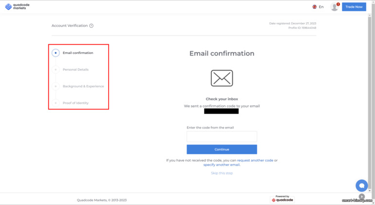 pengesahan akaun dagangan dengan broker Quadcode Markets