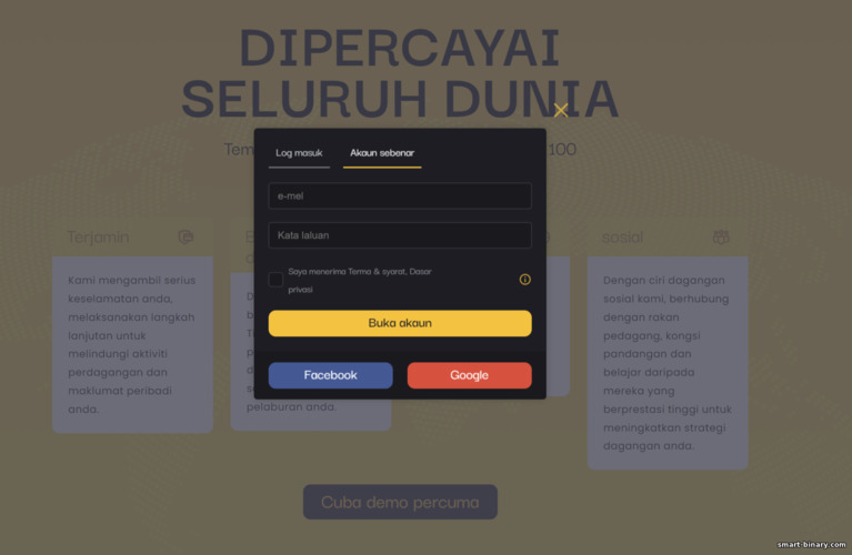 borang pendaftaran untuk akaun dagangan baharu dengan broker Tickz