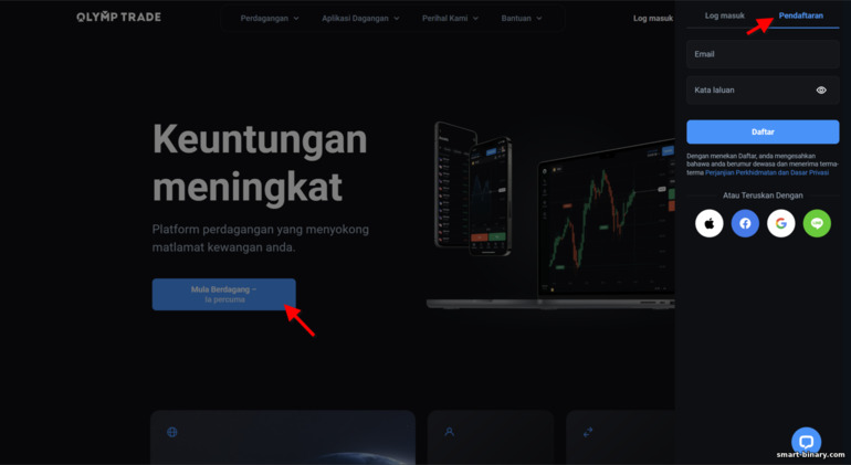 mendaftar akaun dagangan dengan broker OlympTrade