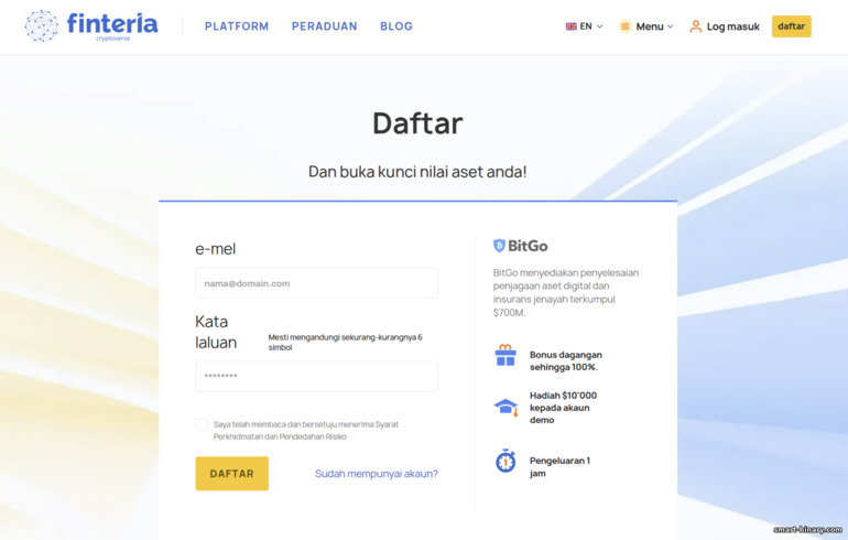 mendaftar akaun dagangan dengan broker Finteria