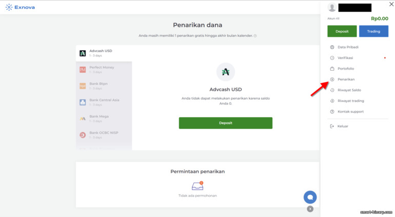 Mengeluarkan dana daripada broker Exnova