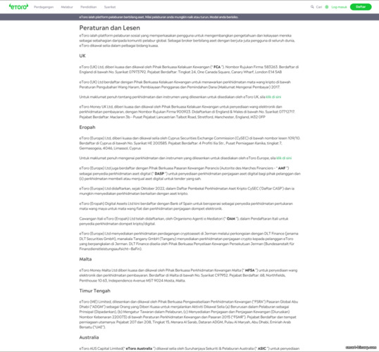 Peraturan dan lesen eToro Peraturan dan lesen eToro