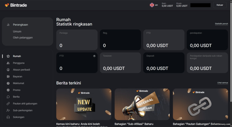 Halaman utama program afiliasi BinTrade