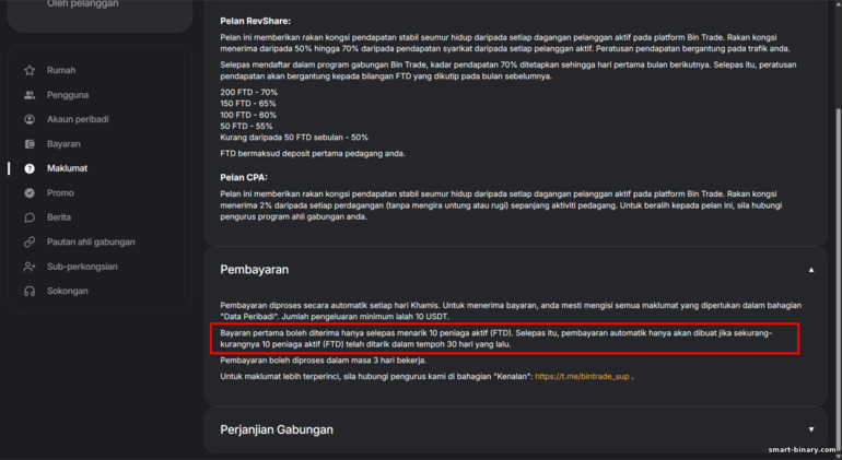 Syarat pembayaran afiliasi BinTrade