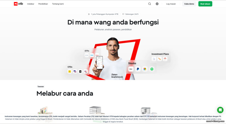 Laman rasmi broker XTB