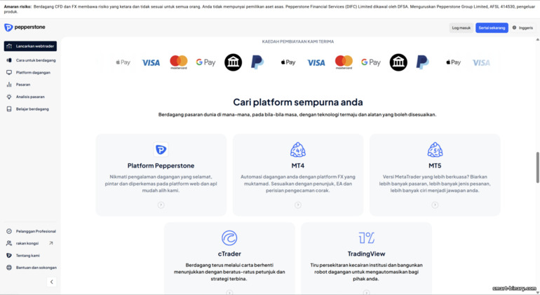 Kaedah deposit dan pengeluaran Pepperstone