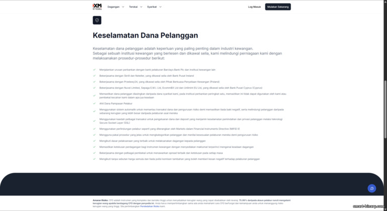 Perlindungan dana klien XM