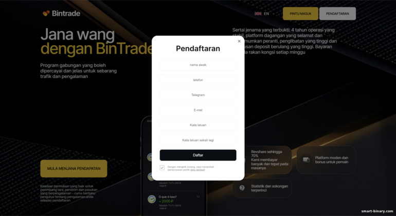 Pendaftaran program afiliasi BinTrade