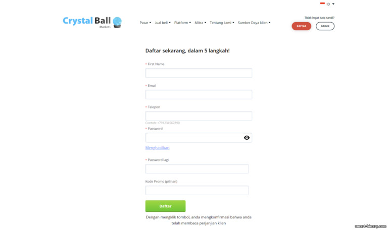 Borang Pendaftaran Akaun Crystal Ball Markets