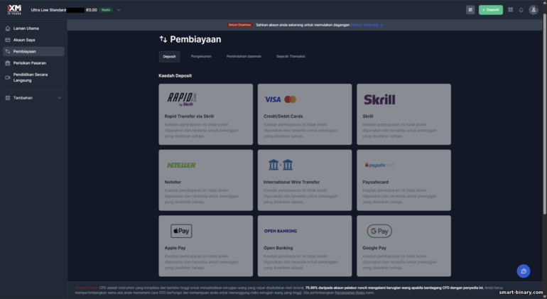 Kaedah deposit untuk akaun dagangan XM