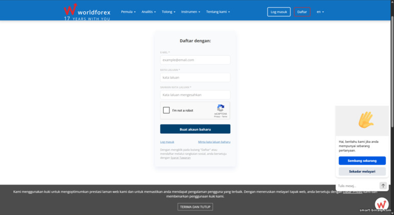 Borang pendaftaran akaun World Forex