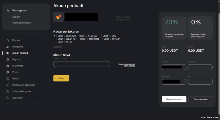 Tetapan akaun afiliasi BinTrade