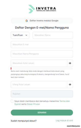 Borang pendaftaran akaun dagangan Invetra