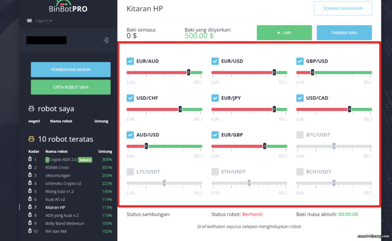 Mengkonfigurasi Robot Dagangan di Platform BinBot Pro