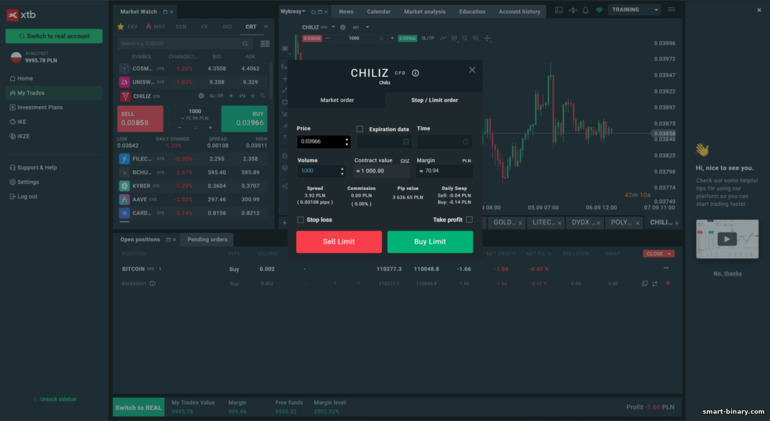 Panel kemasukan pesanan XTB