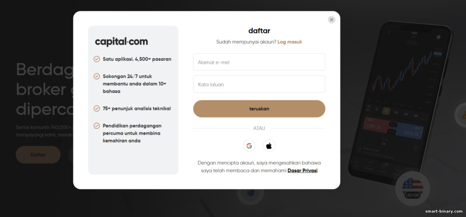 Borang daftar akaun dagangan Capital.com