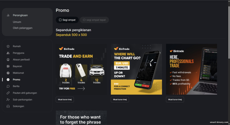 Bahan promosi afiliasi BinTrade