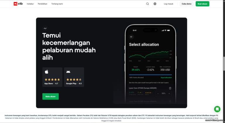 Aplikasi dagangan mudah alih XTB