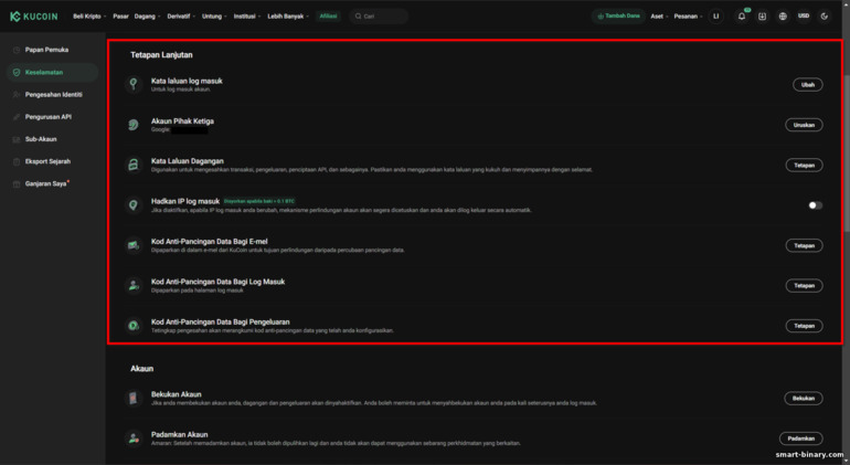 Tetapan Keselamatan Akaun KuCoin
